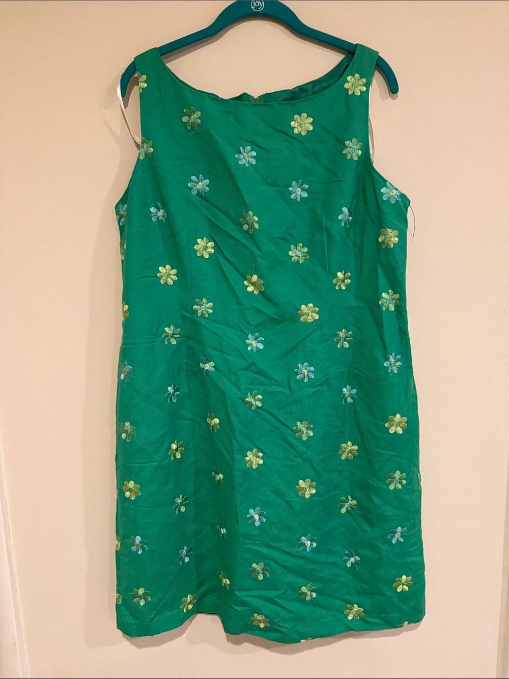 Green Floral Sleeveless Shift Dress Size 14
